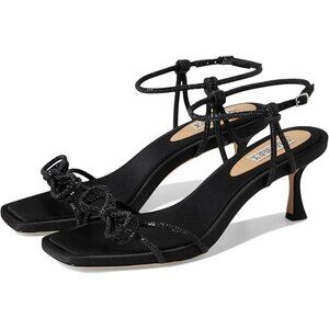 Badgley Mischka Dandelion Crystal Bow Kitten Heel Sandals Black 10